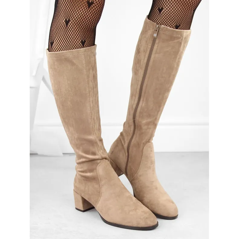 Women's suede boots with heels beige Sergio Leone KZ205