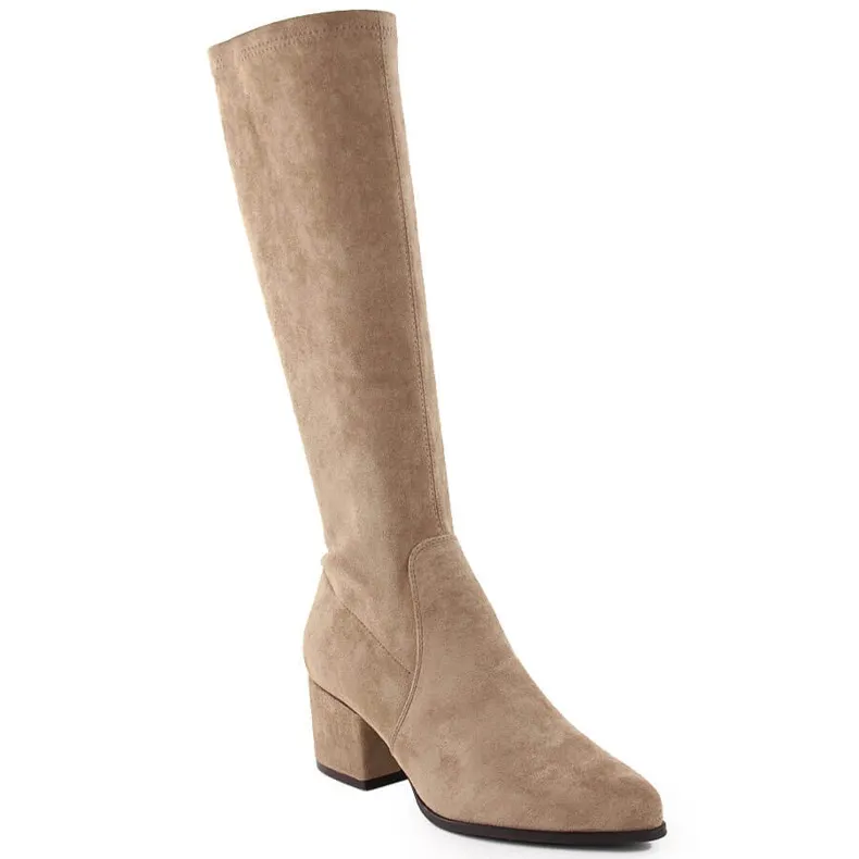 Women's suede boots with heels beige Sergio Leone KZ212