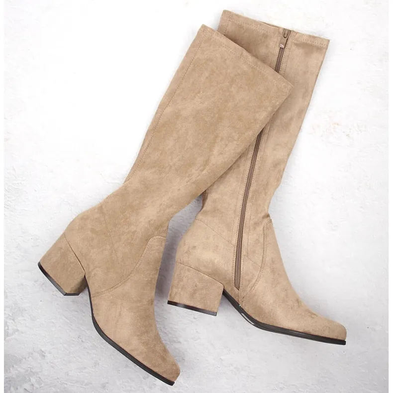 Women's suede boots with heels beige Sergio Leone KZ212