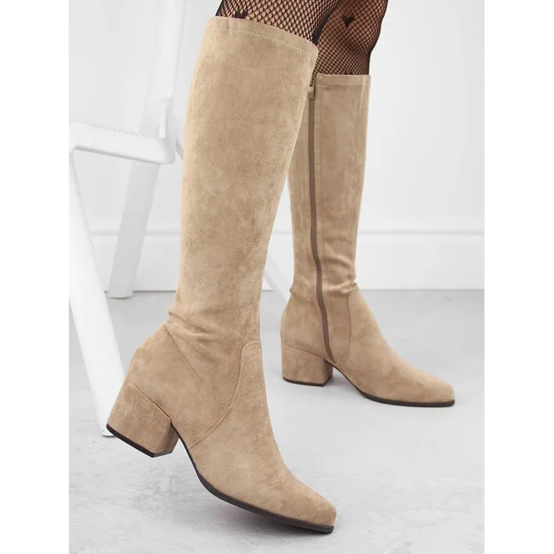 Women's suede boots with heels beige Sergio Leone KZ212