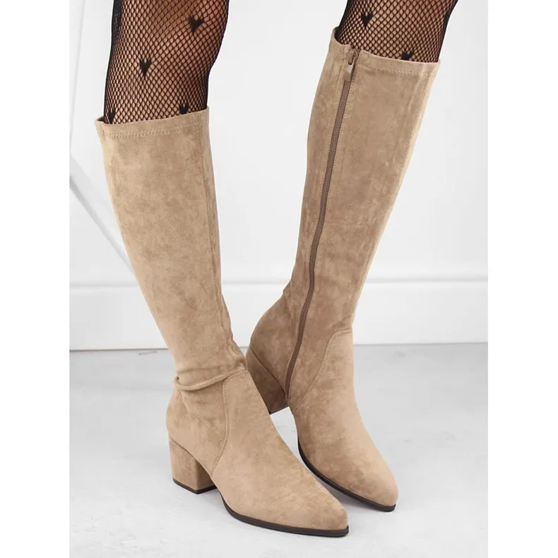 Women's suede boots with heels beige Sergio Leone KZ212