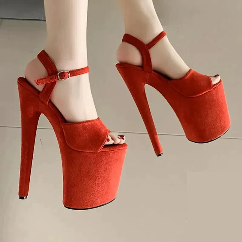 Women's Chic Sexy Brick Red ;Peep Toe Pole Dance Nightclub Hi-Heel Pumps