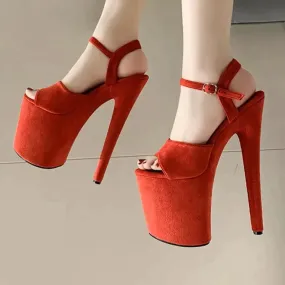 Women's Chic Sexy Brick Red ;Peep Toe Pole Dance Nightclub Hi-Heel Pumps