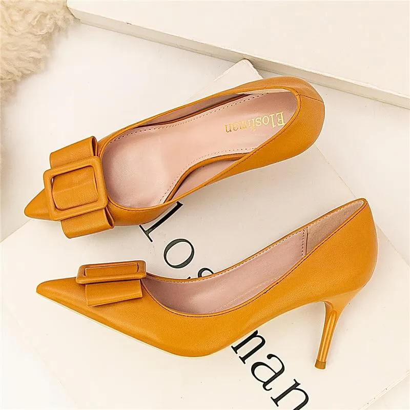 Women's Yellow Nude Black 7cm Escarpins High Heel Pumps for Party Wear