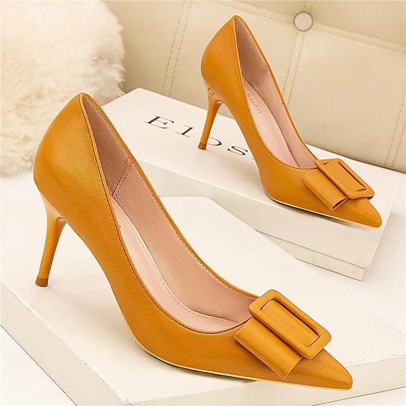 Women's Yellow Nude Black 7cm Escarpins High Heel Pumps for Party Wear