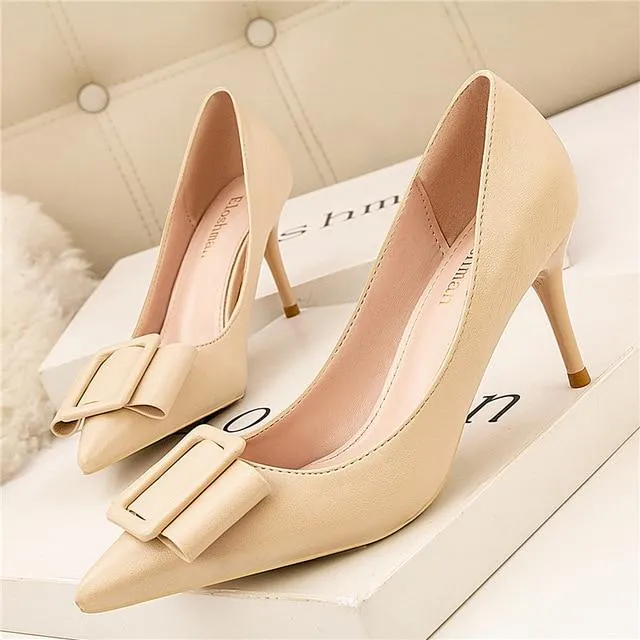 Women's Yellow Nude Black 7cm Escarpins High Heel Pumps for Party Wear