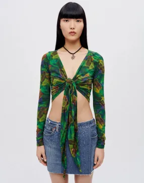 Wrap Tie Top - Green Butterfly